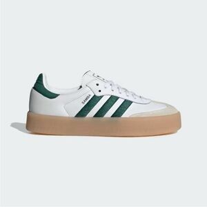adidas Sambae Platform Sneaker in White/Dark Green - Size 9
